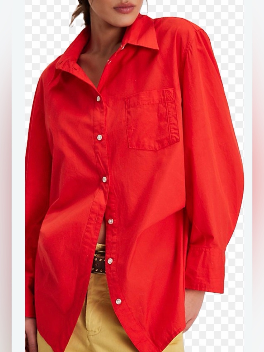 Free People Articulated Tomato Red Long Sleeve Shirt Medium Minimalist Relaxed